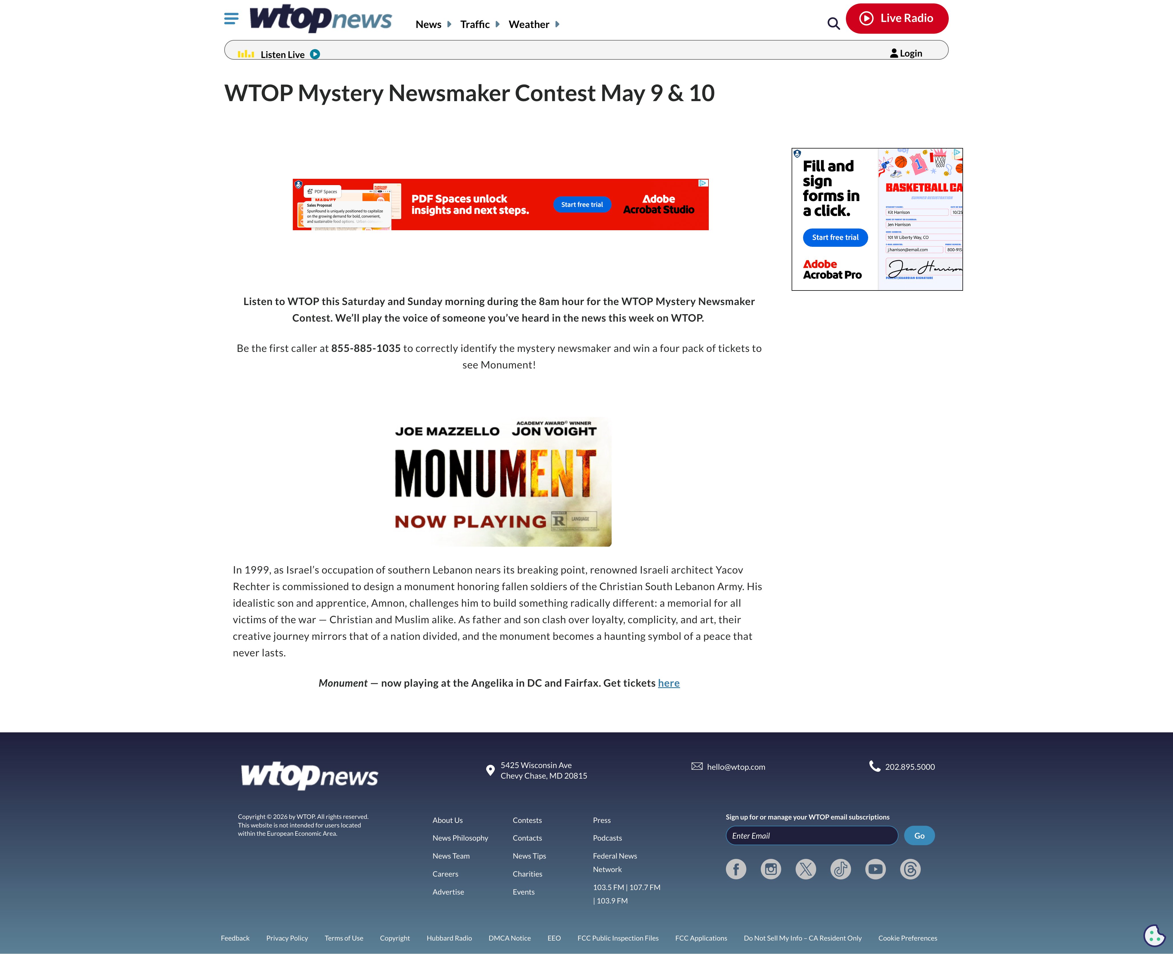 WTOP Mystery Newsmaker Contest landing page